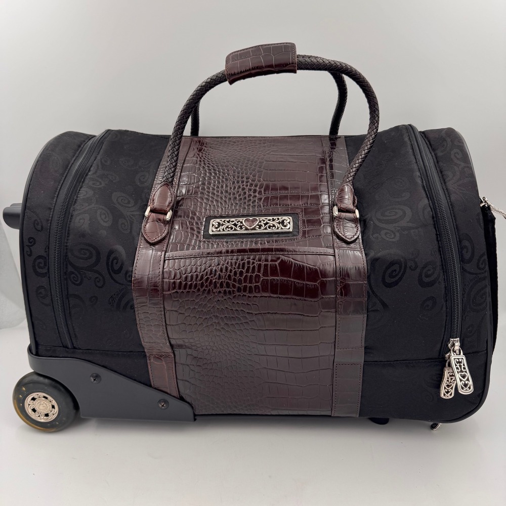 VTG Brighton Rolling Duffel Bag Croc Leather Carry On Luggage Y2K Weekender